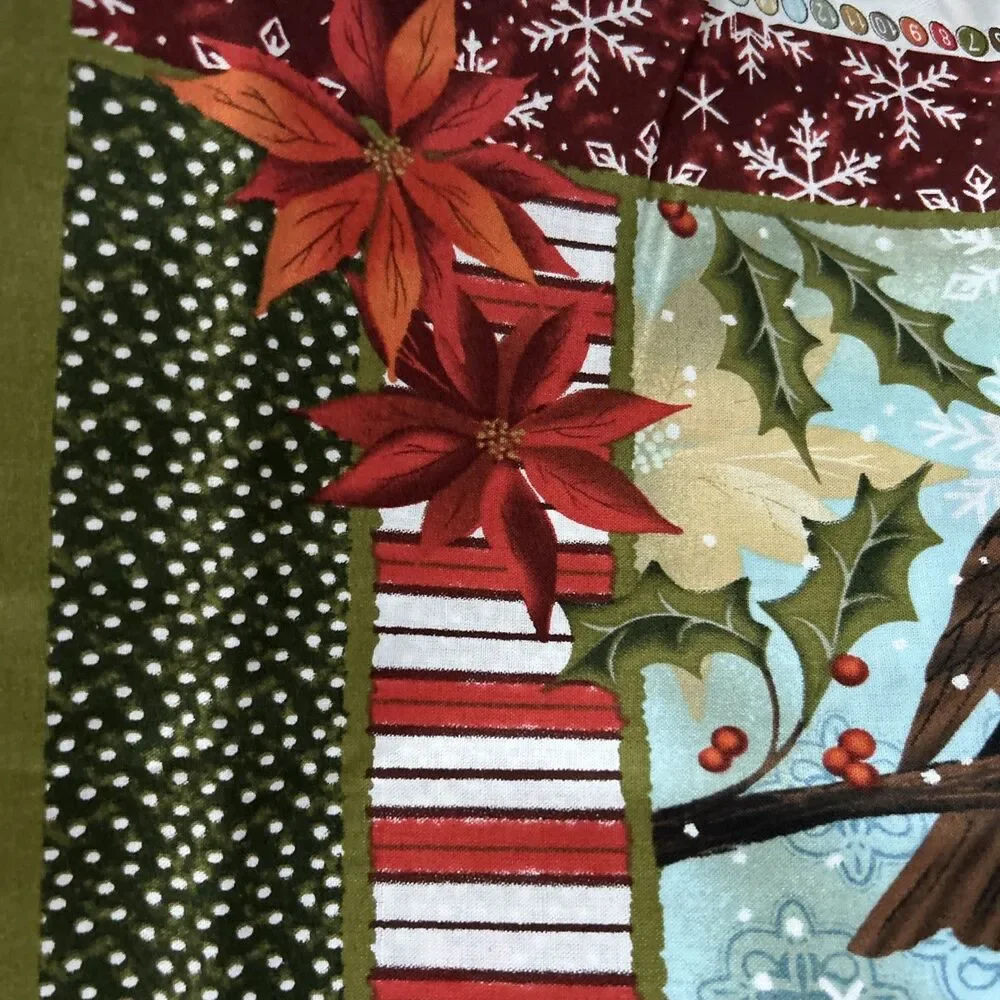JoAnn Fabric Panel Winter Birds Blocks Squares Cotton Quilting Home Decor 3 Yd